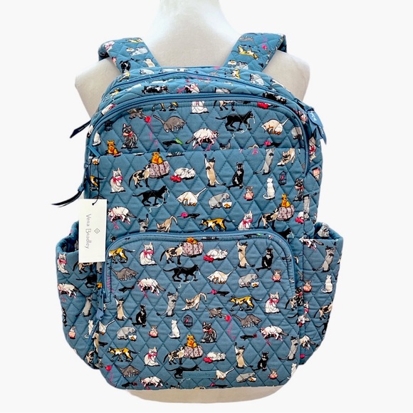 Vera Bradley Essential Large Backpack Cat’s Meow Steal Blue - Picture 1 of 13